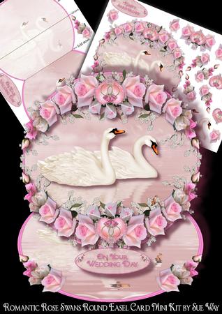 Romantic Rose Swans Round Easel Card Mini Kit