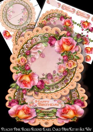 Peachy Pink Roses Scalloped Round Easel Card Mini Kit