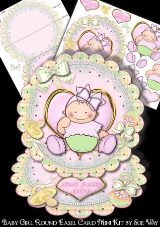 Baby Girl Scalloped Round Easel Card Mini Kit