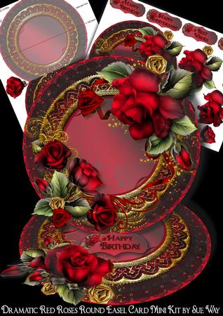 Dramtic Red Roses Round Easel Card Mini Kit