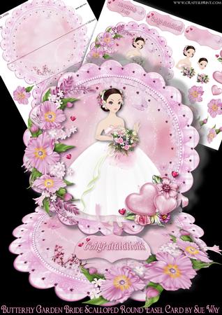 Butterfly Garden Bride Scalloped Round Easel Card Mini Kit