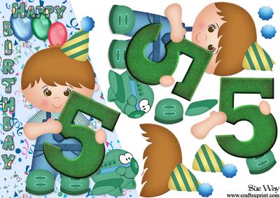 Boys 5th Birthday Card Front and Decoupage