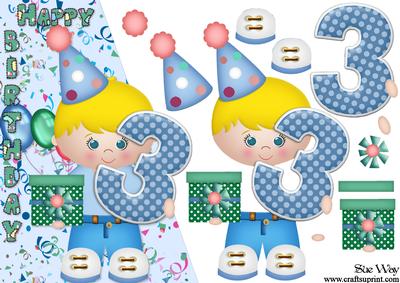 Boys 3rd Birthday Card Front and Decoupage