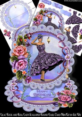 Lilac Rock and Roll Lady Round Easel Card Mini Kit