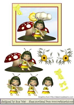Sunflower Fairy Card Front Decoupage