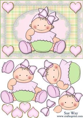 Love Heart Baby Girl Card Front and Decoupage