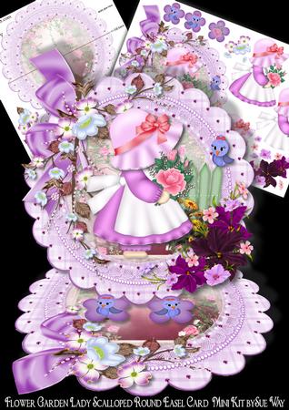 Flower Garden Lady Scalloped Round Easel Card Mini Kit