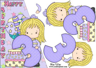 Blonde Girls 3rd Birthday Card Front and Decoupage