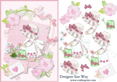 Pretty Little Garden Lady Card Front and Decoupage