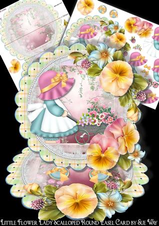 Little Flower Lady Scalloped Round Easel Card