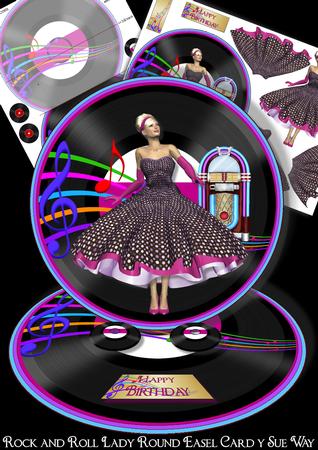 Rock and Roll Lady Round Easel Card Mini Kit