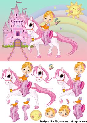 Princess on Her Little Pony Card Front and Decoupage