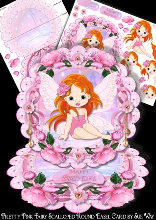 Pretty Pink Fairy Scalloped Round Easel Card