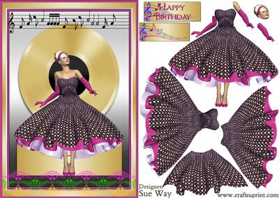 Gold Disc Rock and Roll Lady Decoupage