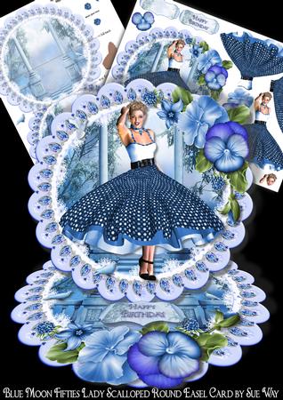 Blue Moon Rock and Roll Lady Scalloped Round Easel Card