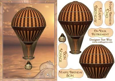 Steampunk Balloon Over the Sea Card Front and Decoupage