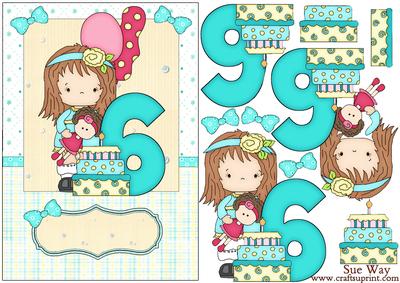 Girls Sixth Birthday Party Card Front and Decoupage