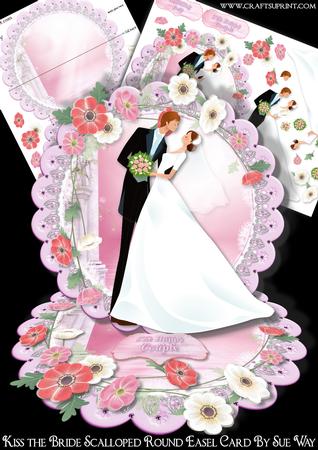 Kiss the Bride Scalloped Round Easel Card Mini Kit
