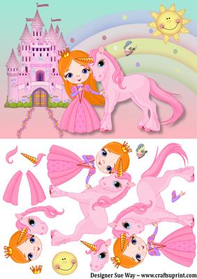 Princess and Her Little Unicorn Card Front and Decoupage
