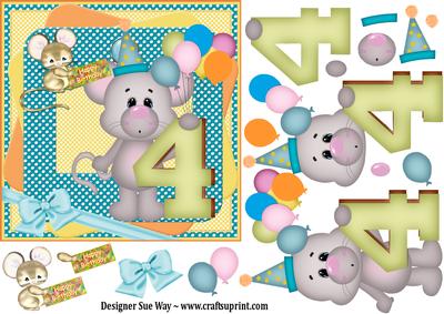 Mouse Age 4 Birthday Topper Card