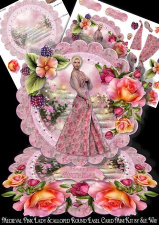 Medieval Pink Lady Scalloped Round Easel Card