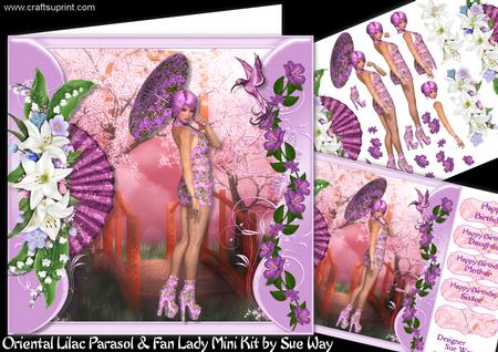 Oriental Lilac Parasol and Fan Lady Mini Kit