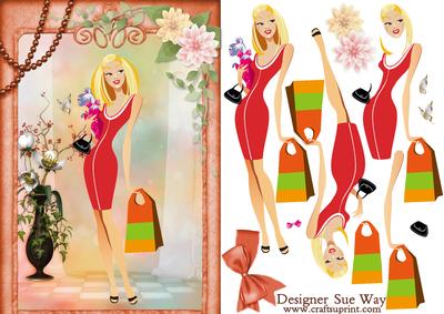 Fashionista! and Her Pup Card Front and Decoupage