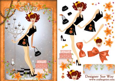 Fashionista! in Black and Orange Card Front and Decoupage