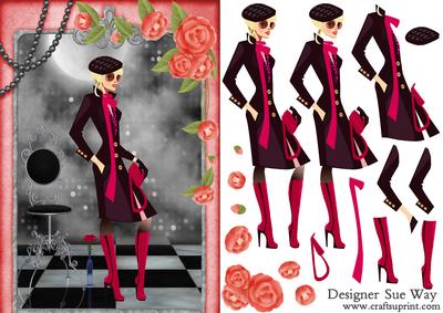 Fashionista! in Black and Red Card Front and Decoupage