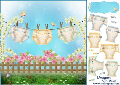Nappy Washing Line Large Card Front and Decoupage
