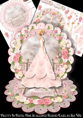 Pretty in Pastel Pink Scalloped Round Easel Card