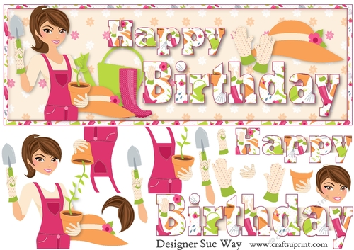 Gardening Lady Happy Birthday Word Dl Topper