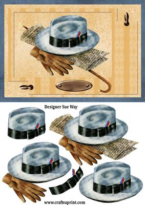Vintage Mans Hat and Gloves Card Front and Decoupage