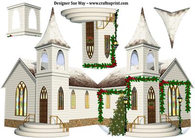 Country Christmas Church Shaped Card