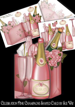 Celebration Pink Champagne Shaped Card