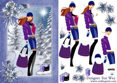 Fashionista! Goes Christmas Shopping Card Front Decoupage
