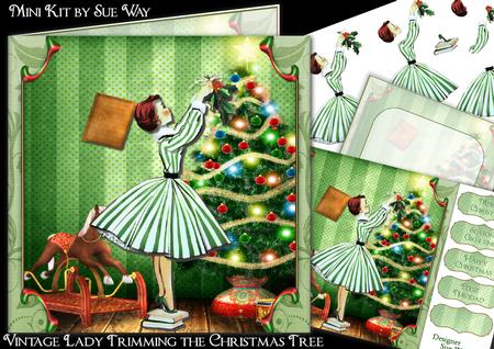 Vintage Lady Trimming the Christmas Tree Mini Kit