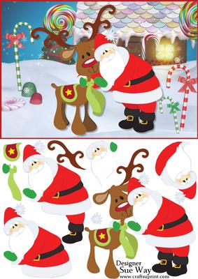 Santa and Rudolf in the Snow Card Front and Decoupage