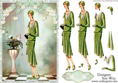 1920's Floral Fashion Show Card Front and Decoupage