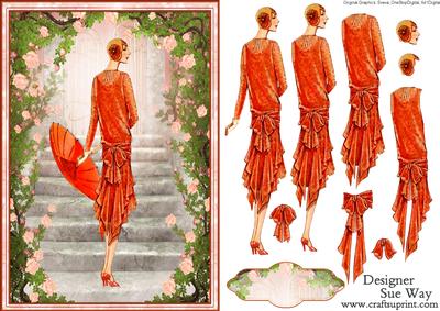 1920's Parasol Fashion Show Card Front and Decoupage