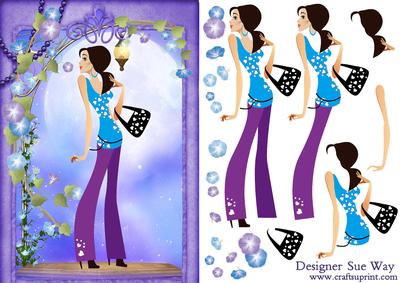 Fashionista! Purple Pose Card Front and Decoupage