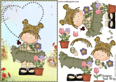 Sweet Little Country Girl Card Front and Decoupage