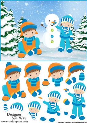 Fun in the Snow Boys Card Front and Decoupage