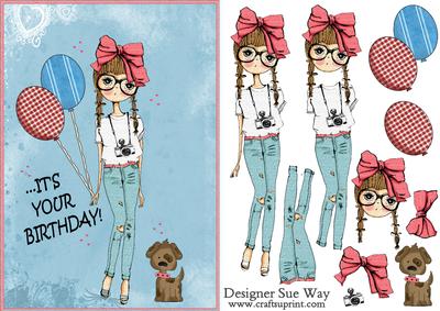 It's Your Birthday! Girl and Her Dog Decoupage
