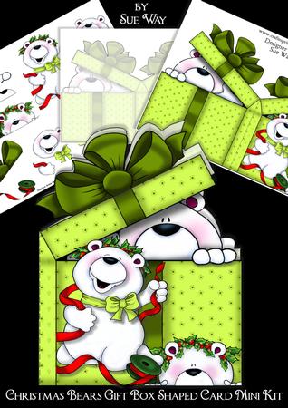 Christmas Bears Gift Box Shaped Card