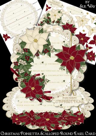 Christmas Poinsettia Scalloped Round Easel Card
