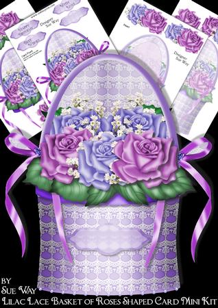 Lilac Lace Basket of Roses Shaped Card