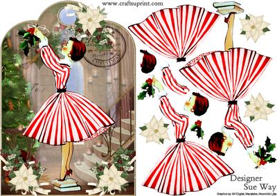 Retro Lady Christmas Gift Tag Shaped Card