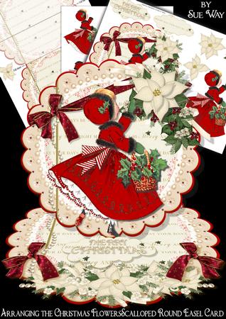 Arranging the Christmas Flowers Scalloped Round Easel Card