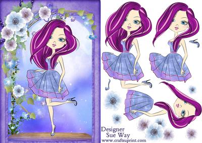 Teen Fashionista! Purple Pose Card Front and Decoupage
